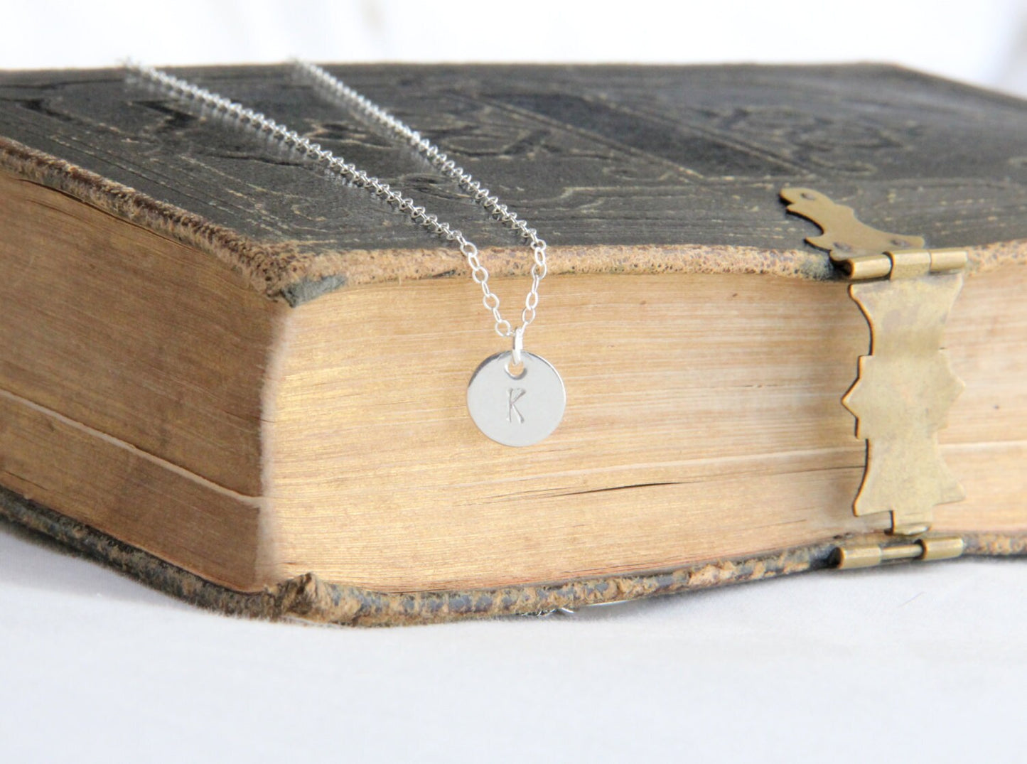 Initial Disk Necklace small 3/8in, Sterling Silver