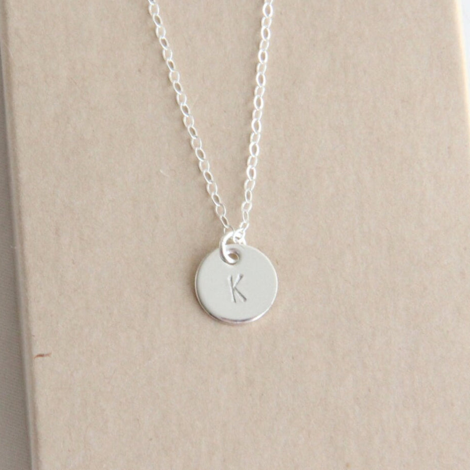 Initial Disk Necklace small 3/8in, Sterling Silver