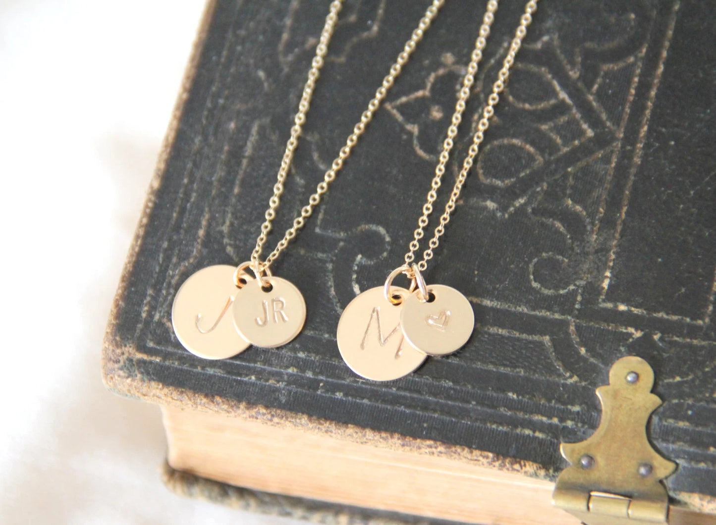 Double Initial Disk Necklace 1/2in and 3/8in