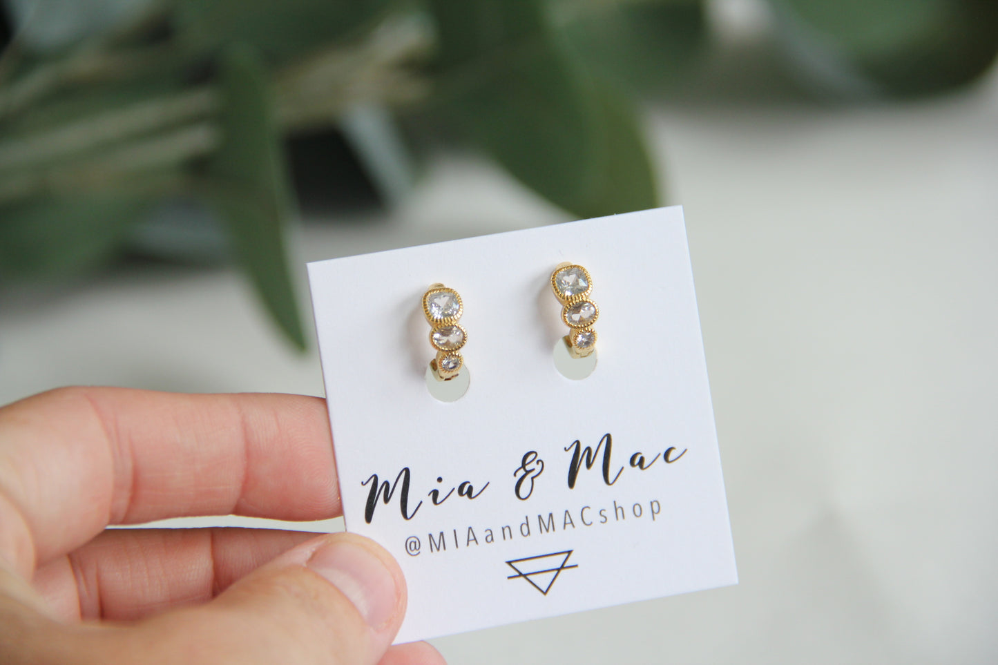 Three Stone Diamond Huggies