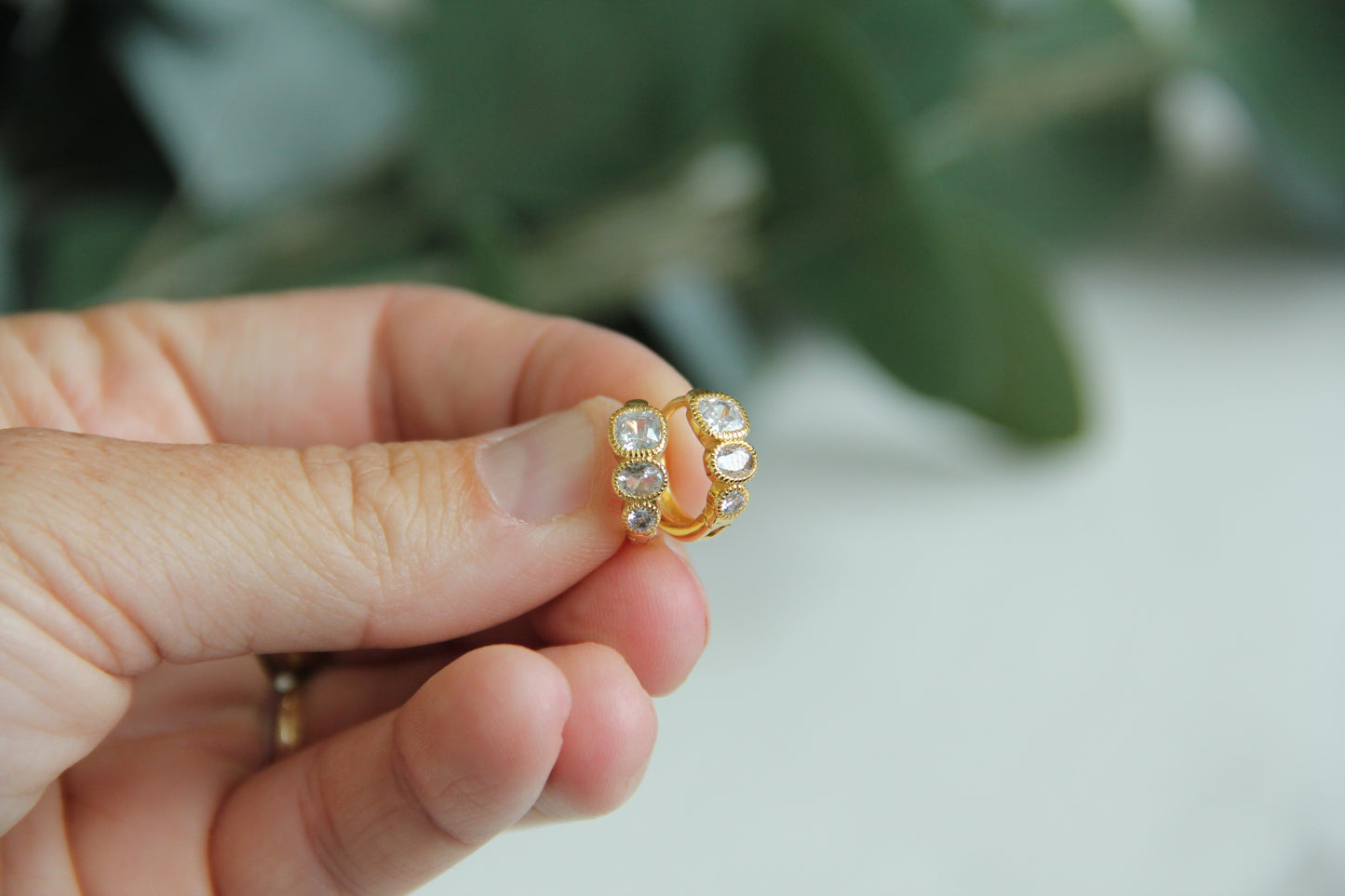 Three Stone Diamond Huggies