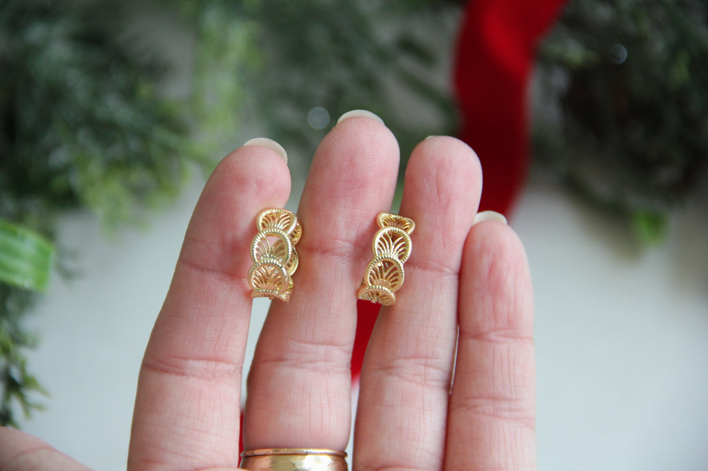 Geometric Filigree Huggies