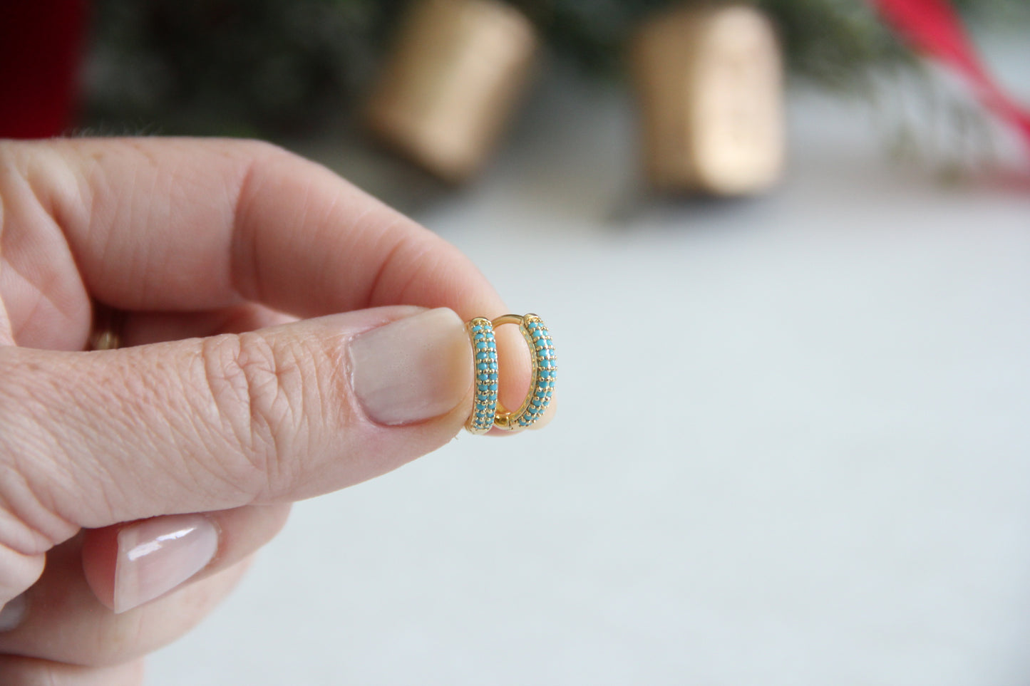 Turquoise Micro Paved Huggies