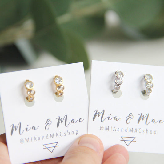 Three Stone Diamond Huggies