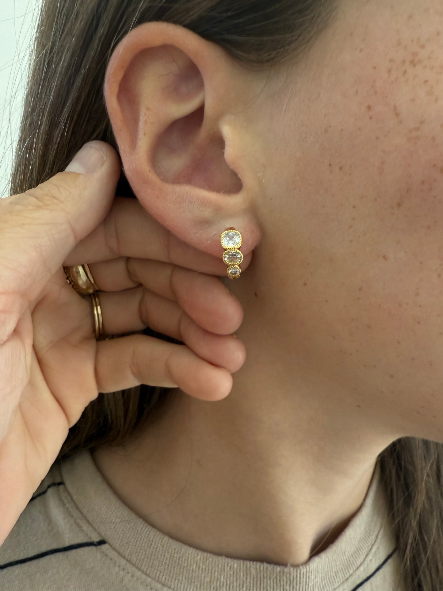 Three Stone Diamond Huggies