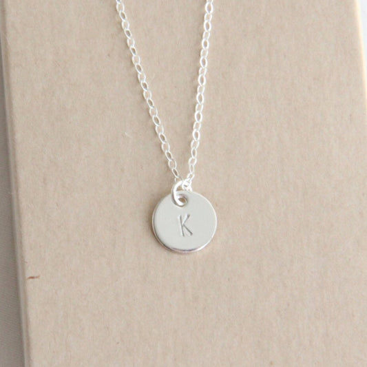 Initial Disk Necklace small 3/8in, Sterling Silver