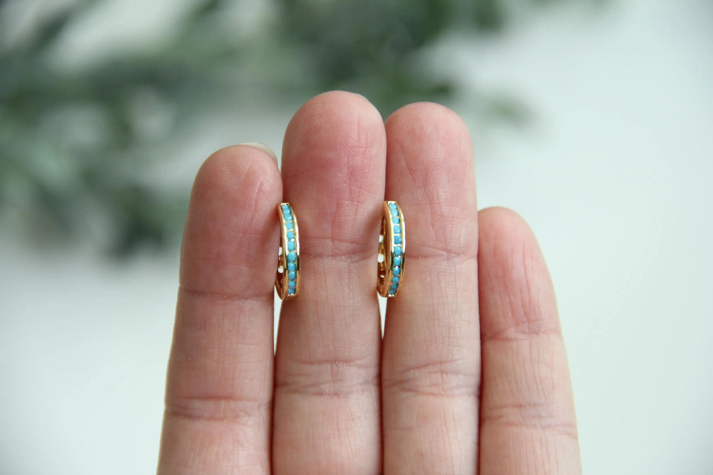 Turquoise Gold Hoops