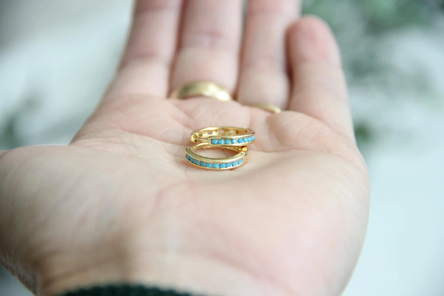 Turquoise Gold Hoops