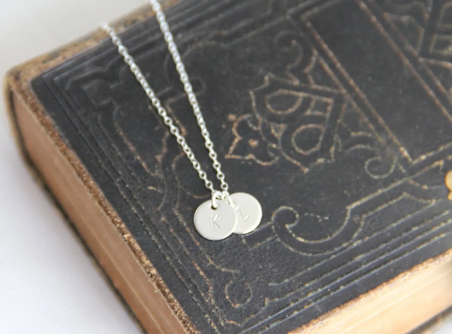 Double Initial Disk Necklace, Small