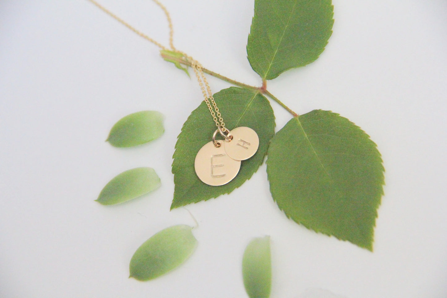 Double Initial Disk Necklace 1/2in and 3/8in