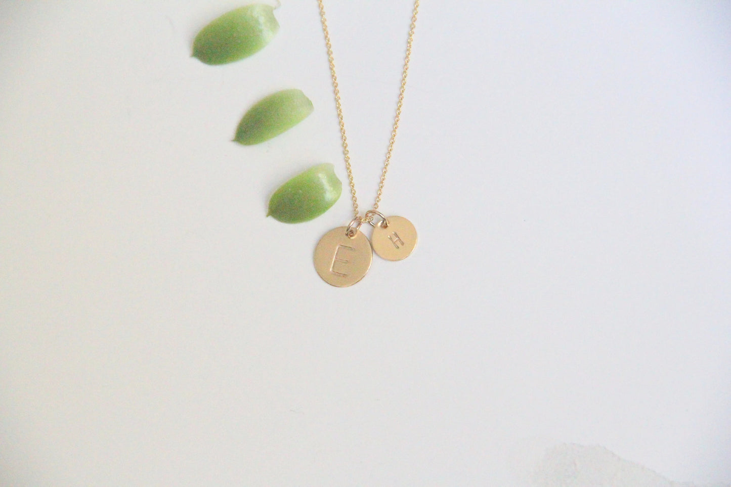 Double Initial Disk Necklace 1/2in and 3/8in