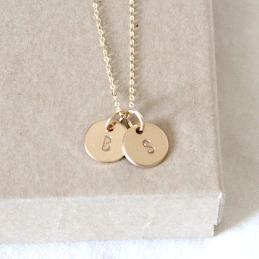 Double Initial Disk Necklace, Small