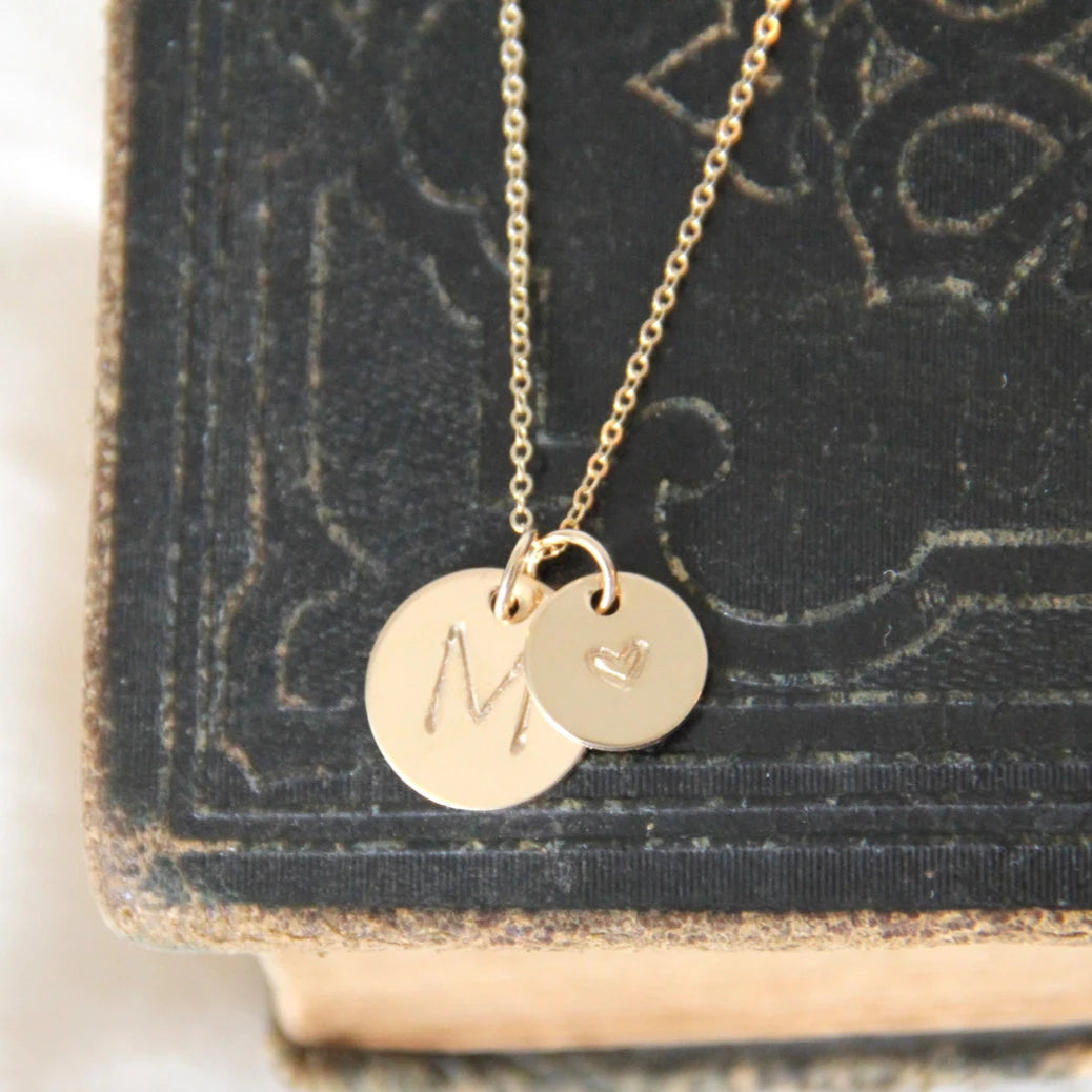 Double Initial Disk Necklace 1/2in and 3/8in