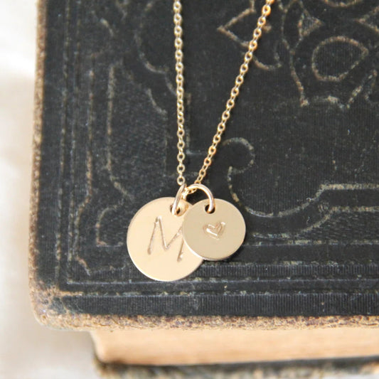 Double Initial Disk Necklace 1/2in and 3/8in